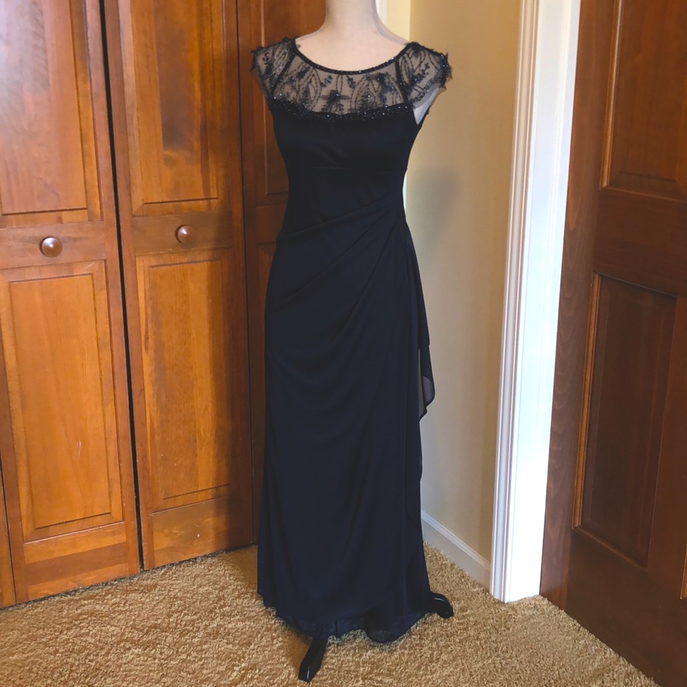 Gorgeous navy blue Xscape formal gown jeweled neckline. Size 2